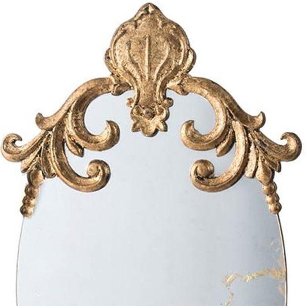 26" Gold Crowned Top Resin Framed Antiqued Glass Accent Mirror