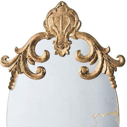 26" Gold Crowned Top Resin Framed Antiqued Glass Accent Mirror