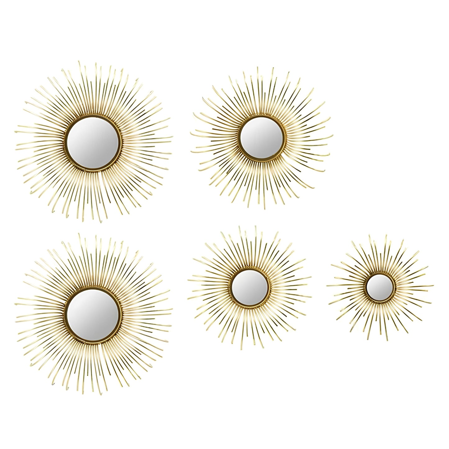 Set of Five Gold Sunburst Metal Framed Mirror Set