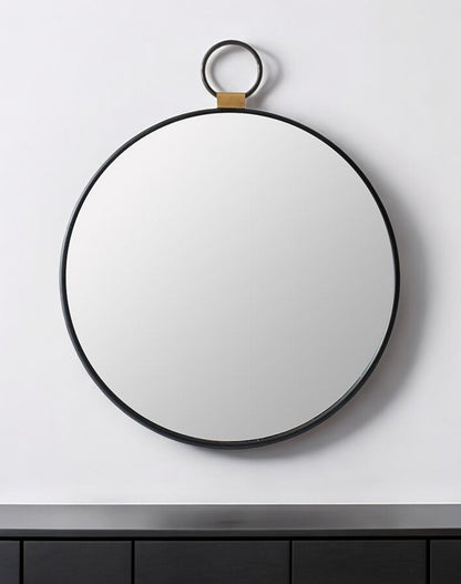 23" Black Round Metal Framed Accent Mirror