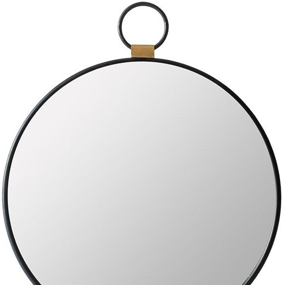 23" Black Round Metal Framed Accent Mirror