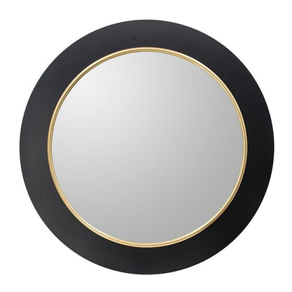 32" Black and Gold Lighted Round Metal Framed Accent Mirror