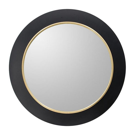 32" Black And Gold Lighted Round Metal Framed Accent Mirror