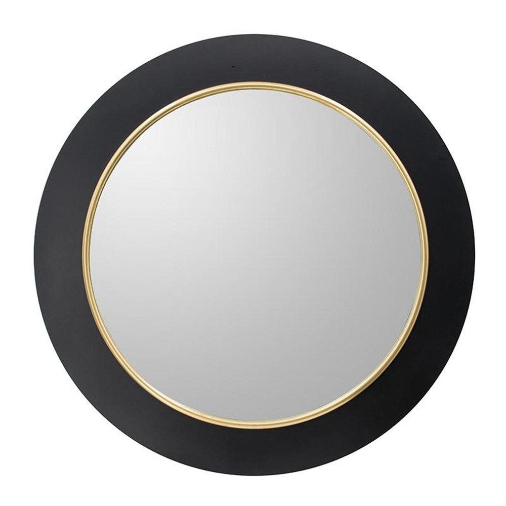 32" Black And Gold Lighted Round Metal Framed Accent Mirror