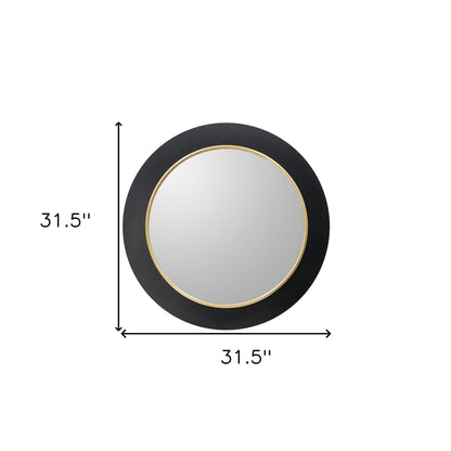 32" Black and Gold Lighted Round Metal Framed Accent Mirror