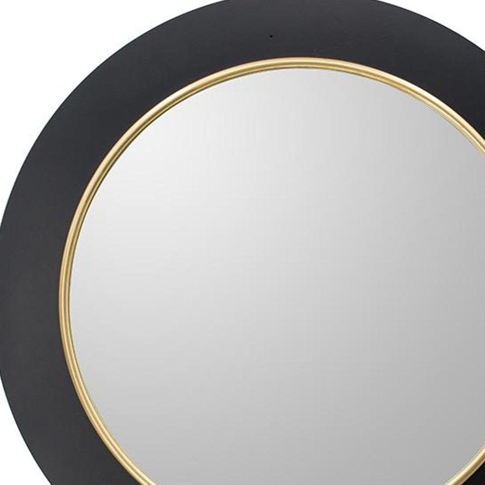 32" Black and Gold Lighted Round Metal Framed Accent Mirror