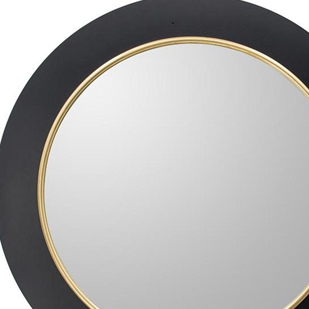 32" Black And Gold Lighted Round Metal Framed Accent Mirror