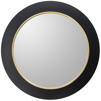 32" Black and Gold Lighted Round Metal Framed Accent Mirror