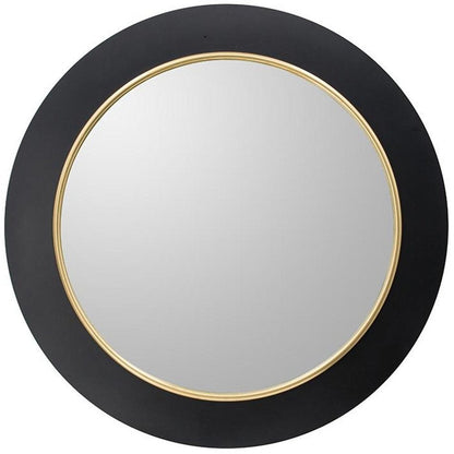 32" Black And Gold Lighted Round Metal Framed Accent Mirror