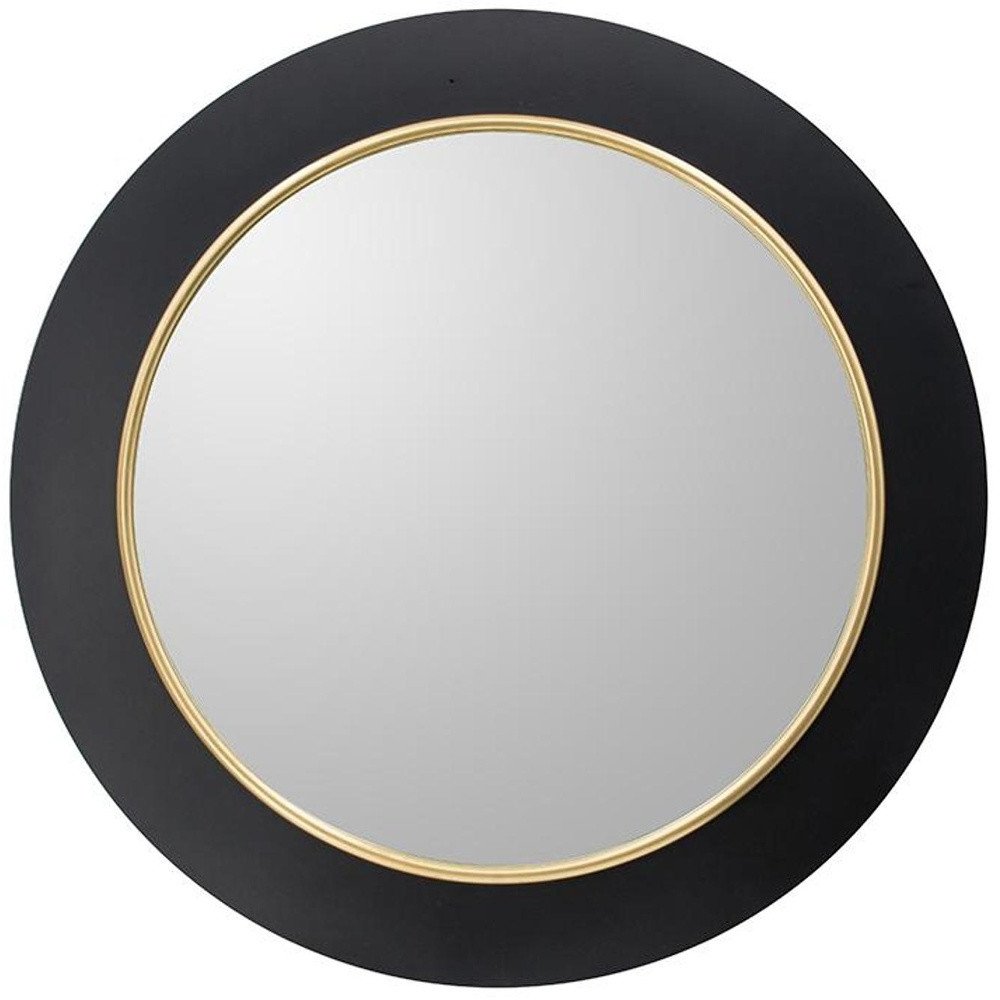 32" Black And Gold Lighted Round Metal Framed Accent Mirror
