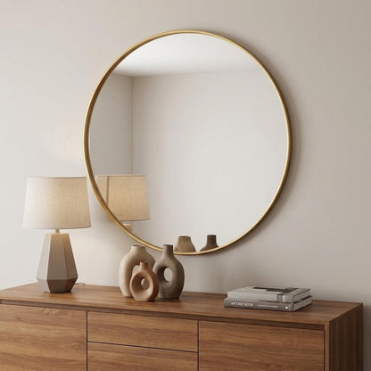 30" Gold Round Wood Framed Accent Mirror