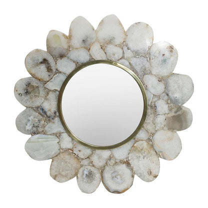 30" White and Gold Scalloped Stone Framed Accent Mirror