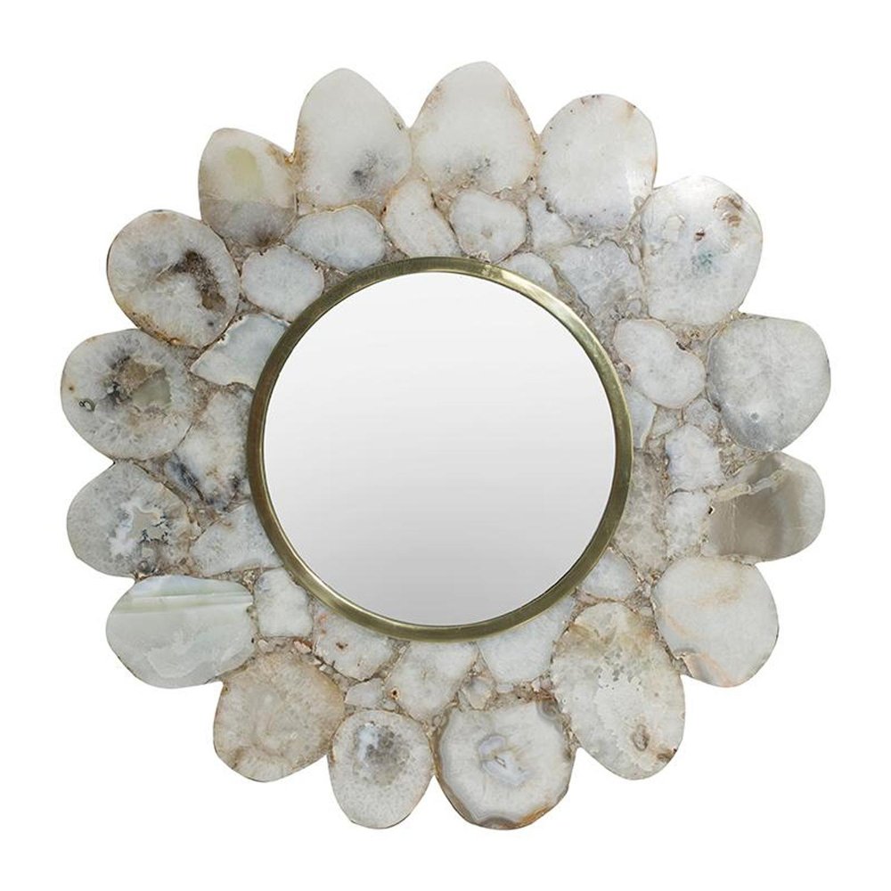 30" White And Gold Scalloped Stone Framed Accent Mirror