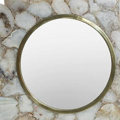 30" White And Gold Scalloped Stone Framed Accent Mirror