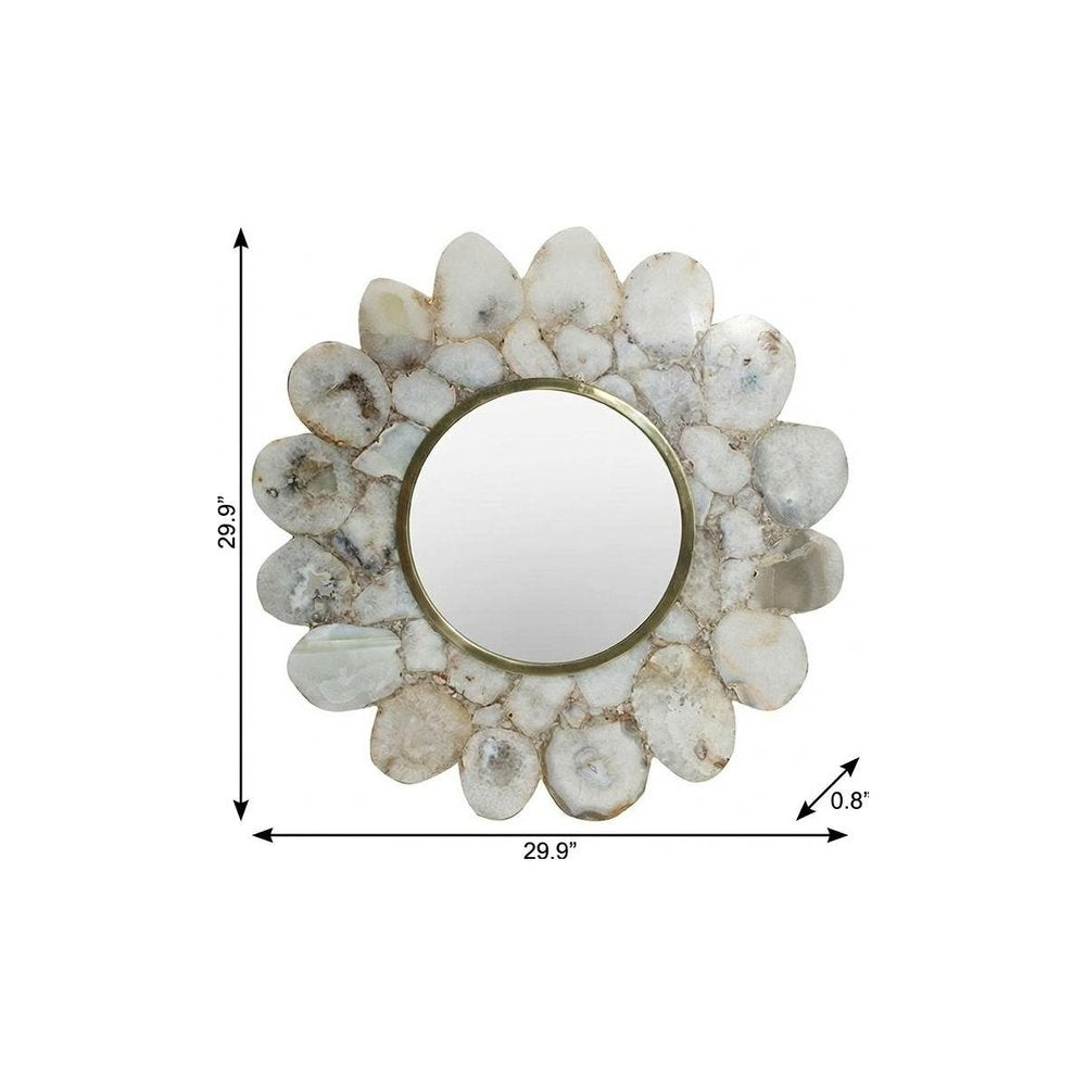 30" White And Gold Scalloped Stone Framed Accent Mirror