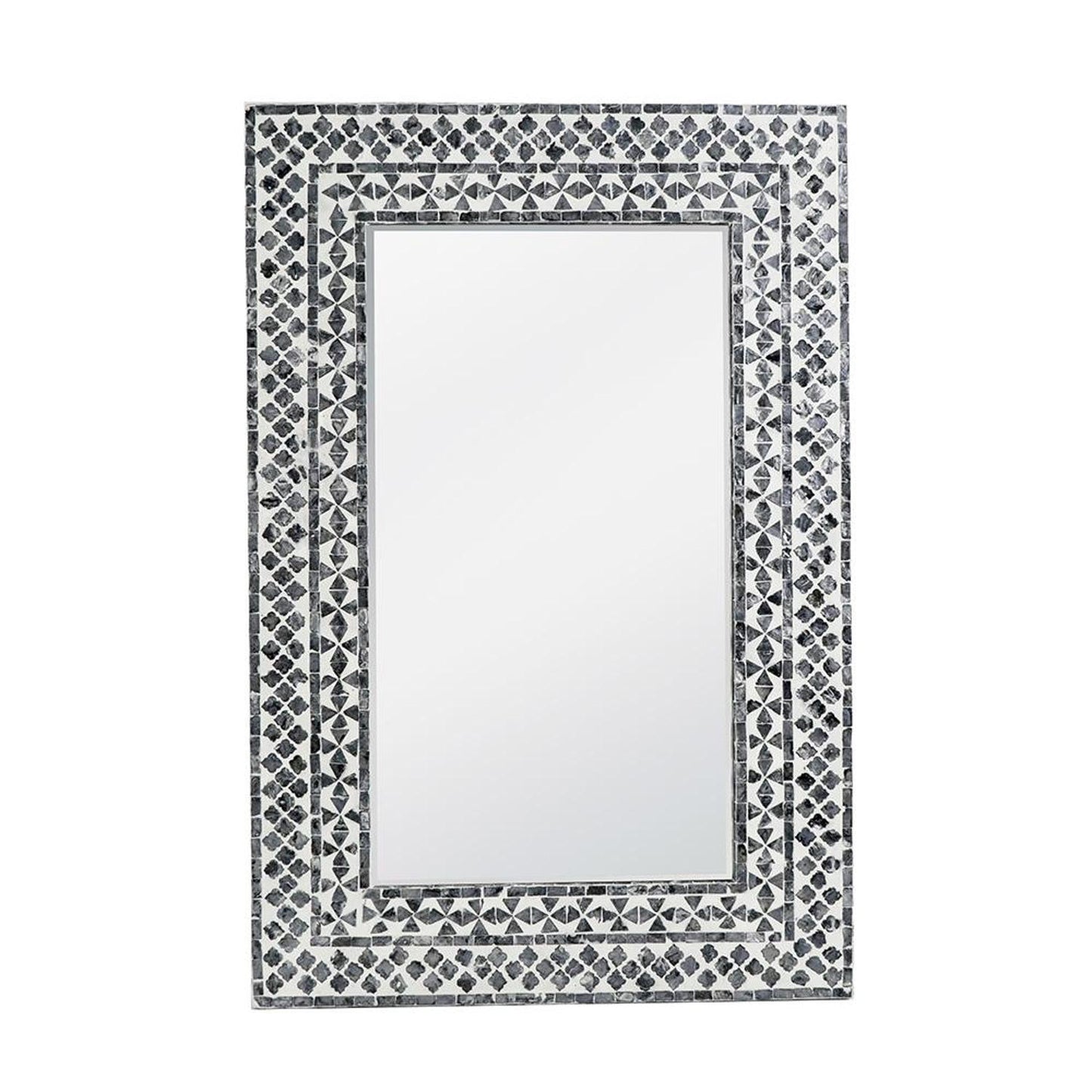 36" Black and White Manufactured Wood and Shell Framed Accent Mirror