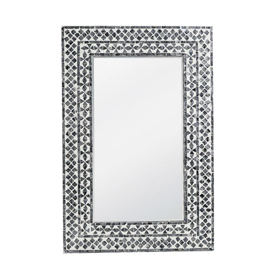 36" Black and White Manufactured Wood and Shell Framed Accent Mirror