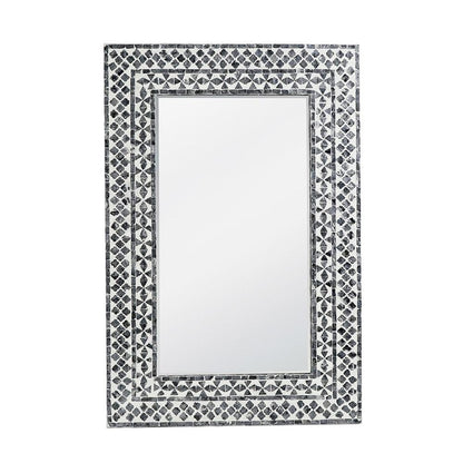 36" Black And White Geometric Mosaic Capiz Shell Framed Accent Mirror