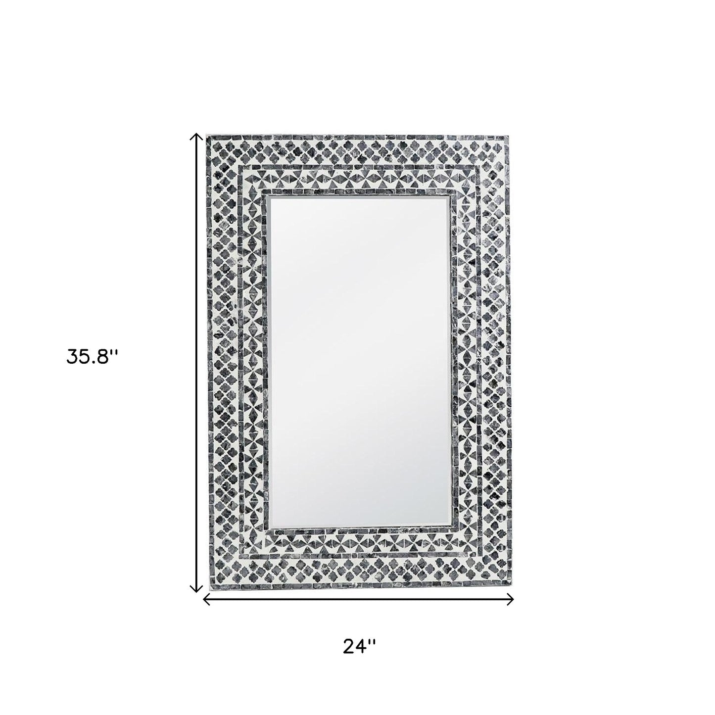 36" Black and White Manufactured Wood and Shell Framed Accent Mirror