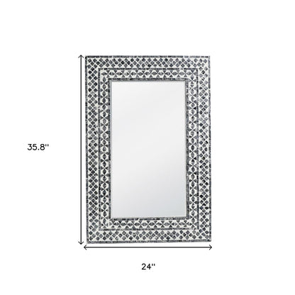 36" Black and White Manufactured Wood and Shell Framed Accent Mirror