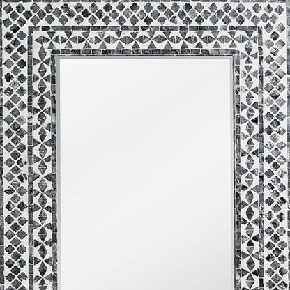 36" Black And White Geometric Mosaic Capiz Shell Framed Accent Mirror