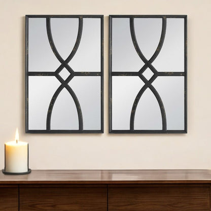 Set of Two Black Wood Framed Accent Mirror