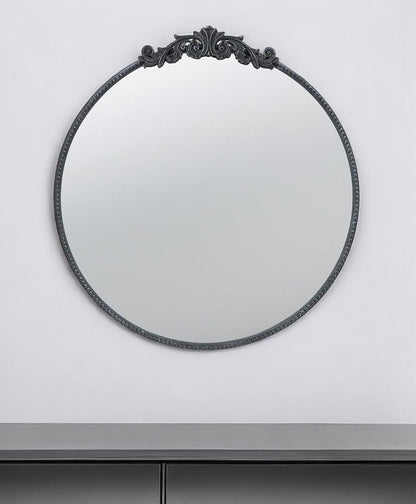 32" Black Crowned Top Iron Framed Accent Mirror