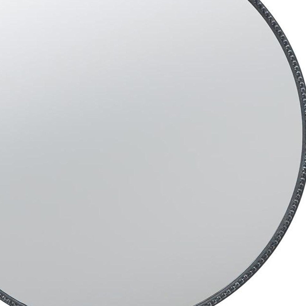 32" Black Crowned Top Iron Framed Round Accent Mirror