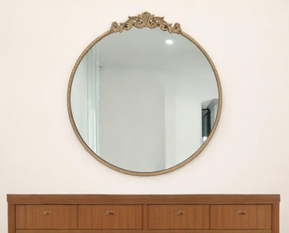 32" Gold Crowned Top Iron Framed Accent Mirror
