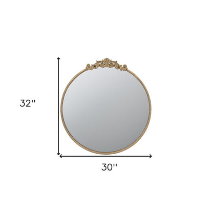 32" Gold Iron Crowned Top Framed Accent Mirror