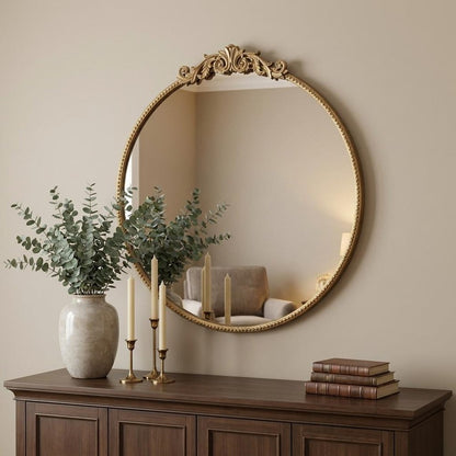 32" Gold Iron Crowned Top Framed Accent Mirror