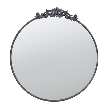 39" Black Crowned Top Iron Framed Accent Mirror