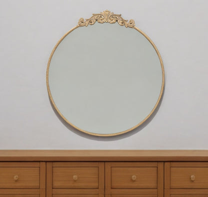 39" Gold Crowned Top Iron Framed Accent Mirror