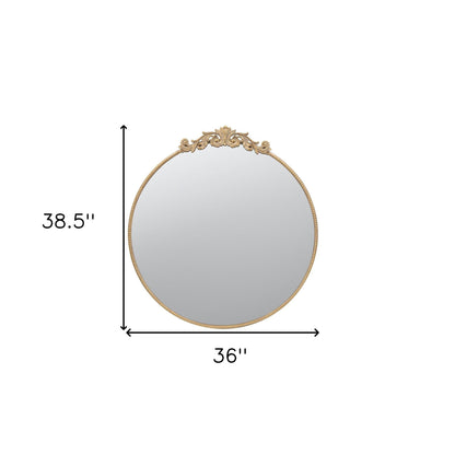 39" Gold Crowned Top Iron Framed Accent Mirror