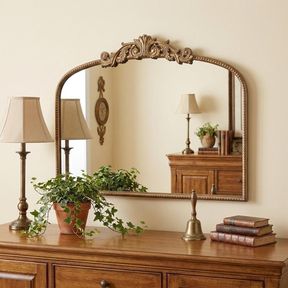 31" Gold Arch Iron Framed Accent Mirror