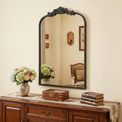 36" Black Arch Iron Framed Accent Mirror