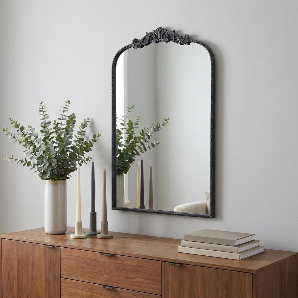 42" Black Arch Iron Framed Accent Mirror