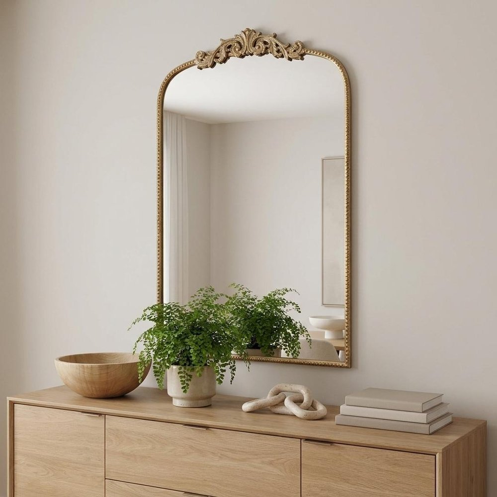 42" Gold Arch Iron Framed Accent Mirror