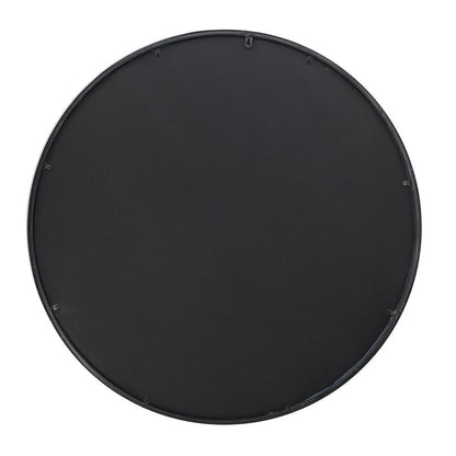 36" Black Round Iron Framed Antiqued Glass Accent Mirror