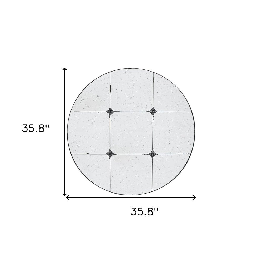 36" Black Round Iron Framed Antiqued Glass Accent Mirror