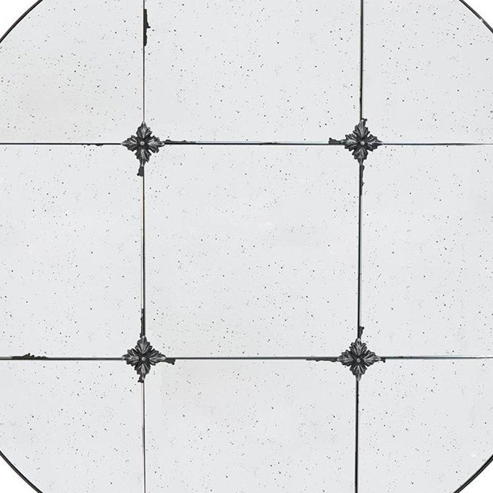 36" Black Round Iron Framed Antiqued Glass Accent Mirror