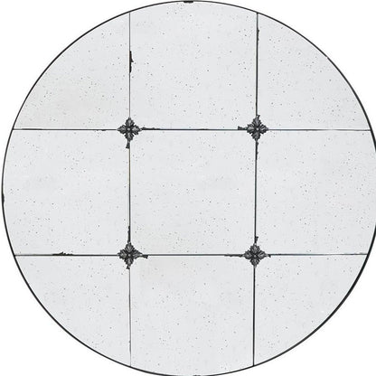 36" Black Round Iron Framed Antiqued Glass Accent Mirror