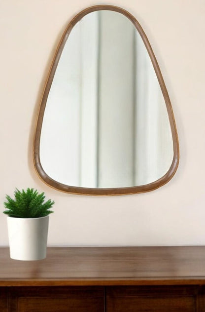 37" Brown Abstract Wood Framed Accent Mirror