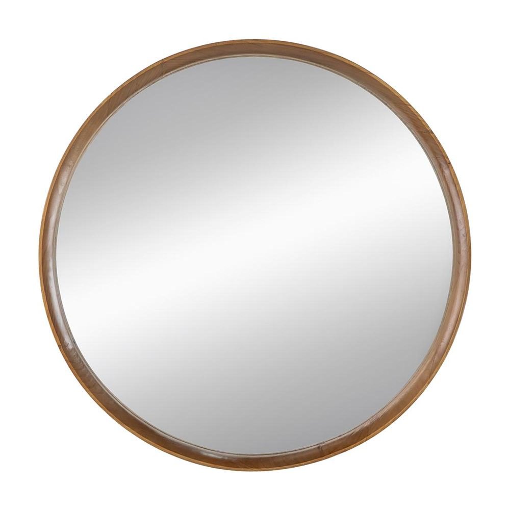 32" Brown Round Wood Framed Accent Mirror
