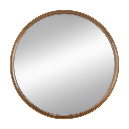 32" Brown Round Wood Framed Accent Mirror