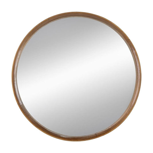 32" Brown Round Wood Framed Accent Mirror