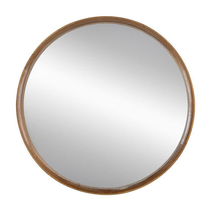 32" Brown Round Wood Framed Accent Mirror