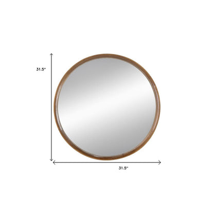 32" Brown Round Wood Framed Accent Mirror