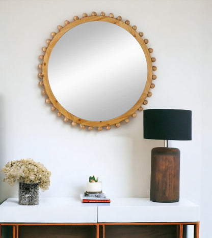 34" Brown Abstract Wood Framed Accent Mirror