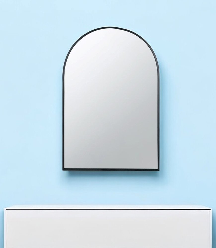 36" Black Arch Metal Framed Accent Mirror